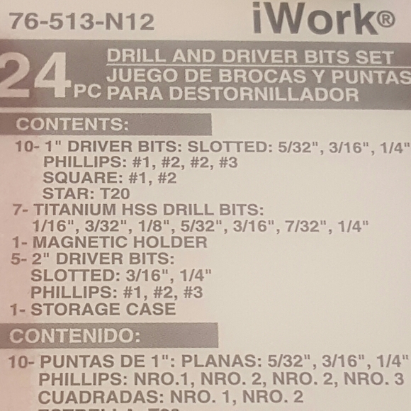iWORK - 24PC - DRILL AND DRIVER BIT SET - W/ CASE - Picture 4 of 4